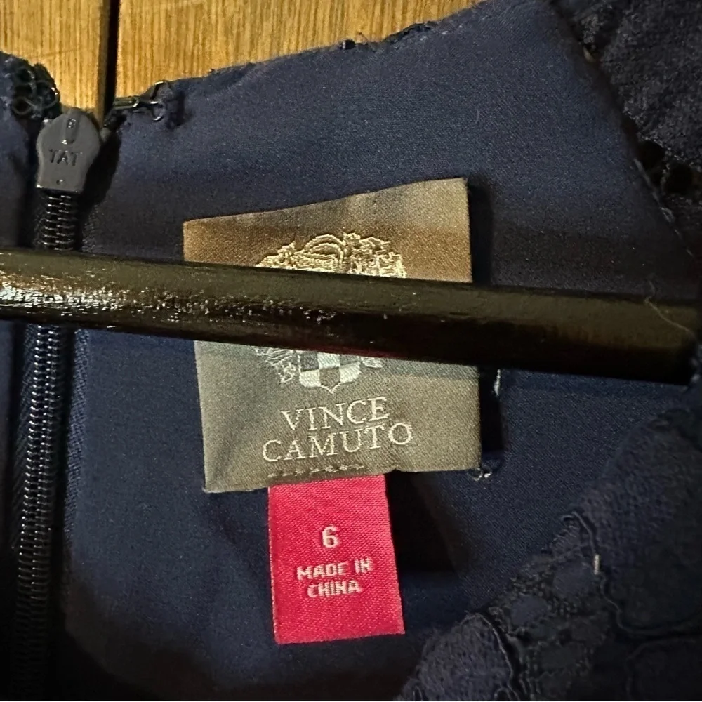 Vince Camuto Womens Round Neck Lace Cap Sleeves A-Line Midi Dress Navy Blue Sz 6 - Picture 11 of 13